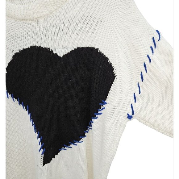 Oatoase Pullover Sweater Women Sz XXL Heart Crewneck Whip Stitch Spell Out White - Picture 4 of 7